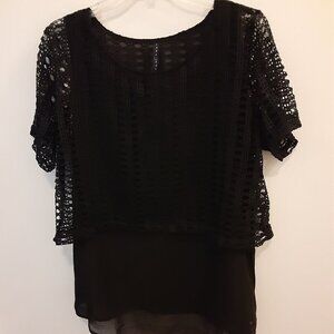 Luna Rae  (M) Navy Blue Lace  & Chiffon Bottom Tunic.